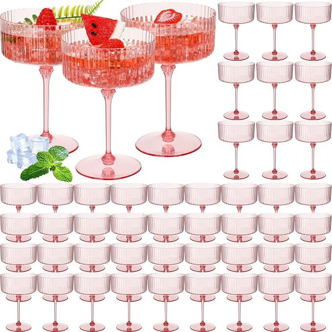 Jingmore 48 Pcs Ribbed Martini Glasses 10 oz Disposable Plastic Vintage Ribbed by Jingmore