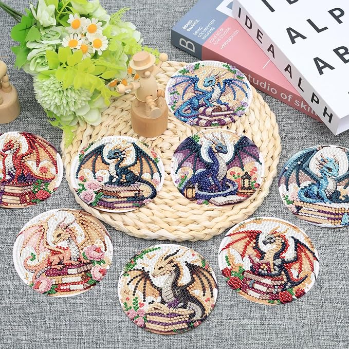Ekuxom 8 Pcs Dragon Diamond Art Coasters Kits - Image 4