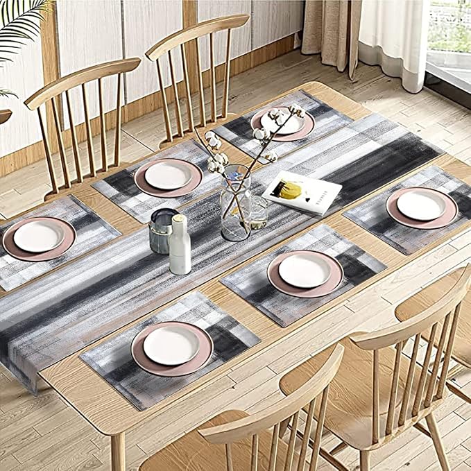 Black and Grey Abstract Modern Table Runner 108 Inches Long - Image 5