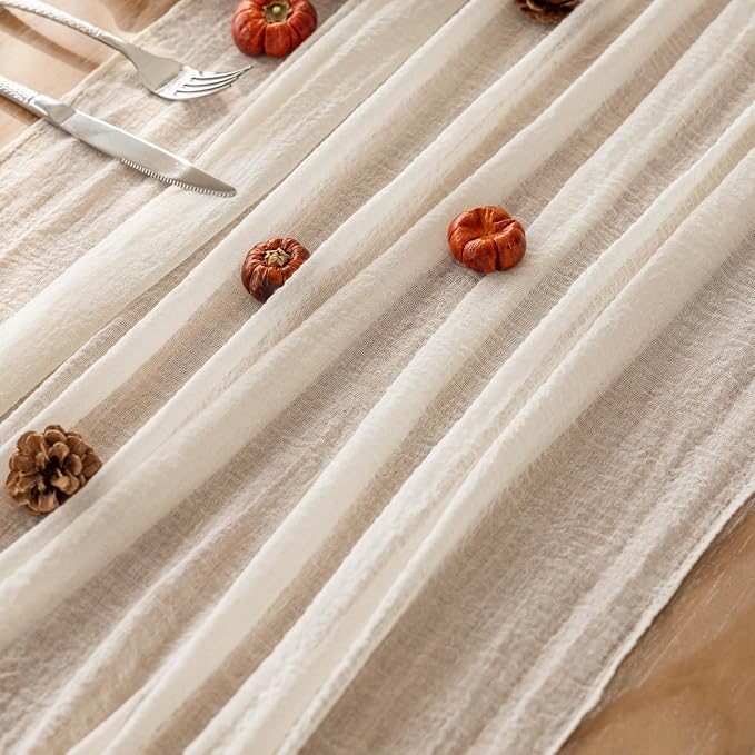 3Pcs White Cheesecloth Table Runner 120 Inches - Image 4