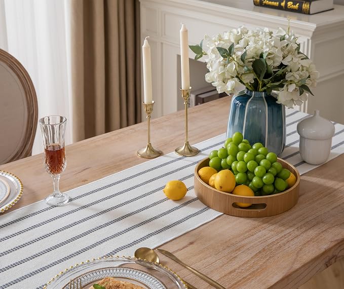 Caflife Boho Table Runner 72 Inchs Long Grey and Beige, Cotton and Linen Woven - Image 3