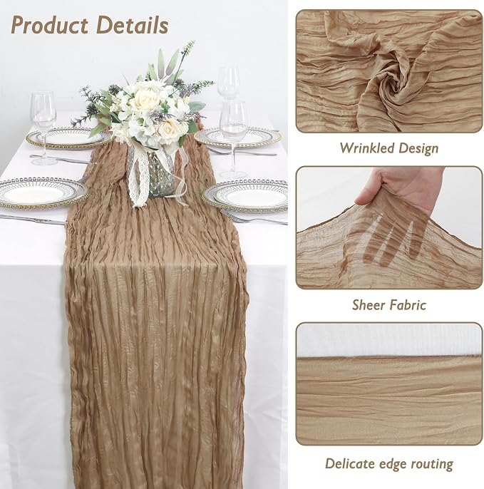 8 Pack Nude Cheesecloth Table Runner 120 Inch Boho Wedding Decor | Cheesecloth - Image 3