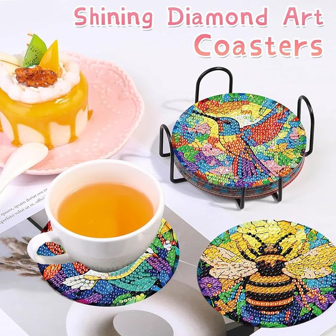 8 PCS Spring Diamond Art Coasters Kits Animals Diamond Painting Coaster | - Image 3