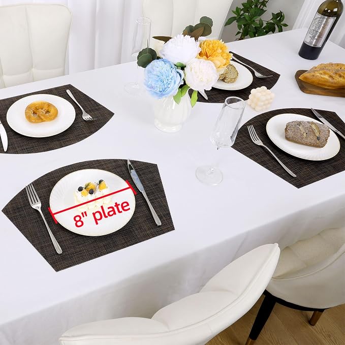 SHACOS Small Wedge Placemats Set of 4 Woven Vinyl Round Table Placemats Wipe - Image 5