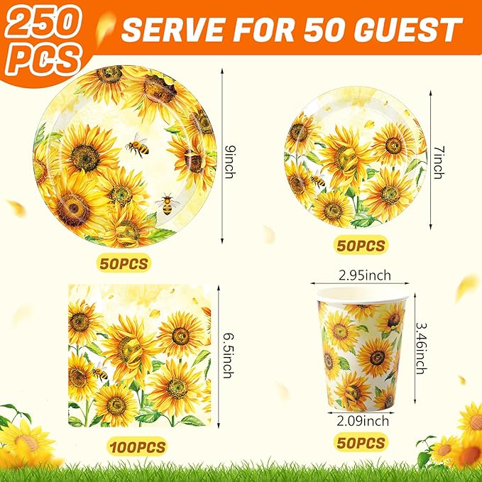 Pickmesh 250 Pcs Sunflower Party Supplies Decorations Serve 50 Sunflower - Image 2