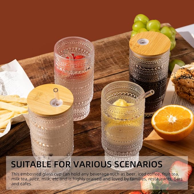 Drinking Glasses with Bamboo Lids and Glass Straw 2pcs Set, 16oz Glass Tumbler - Image 3