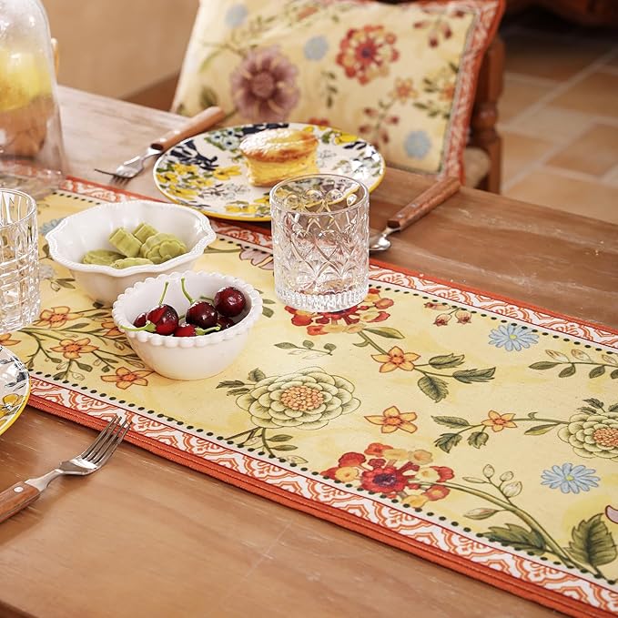 bilin gaier Designer French Linen Extra Long Table Runner, Floral Pattern - Image 4