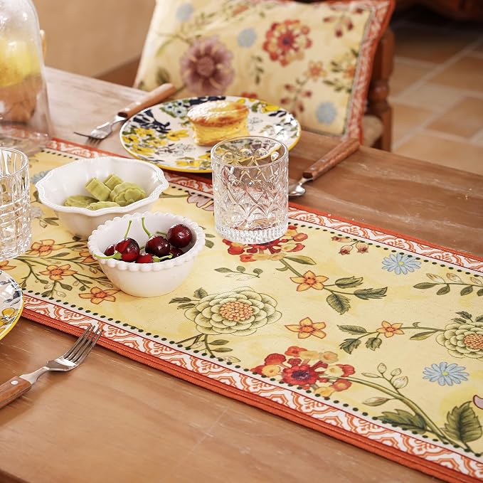 bilin gaier Designer French Linen Table Runner, Floral Pattern, Dining Table - Image 4