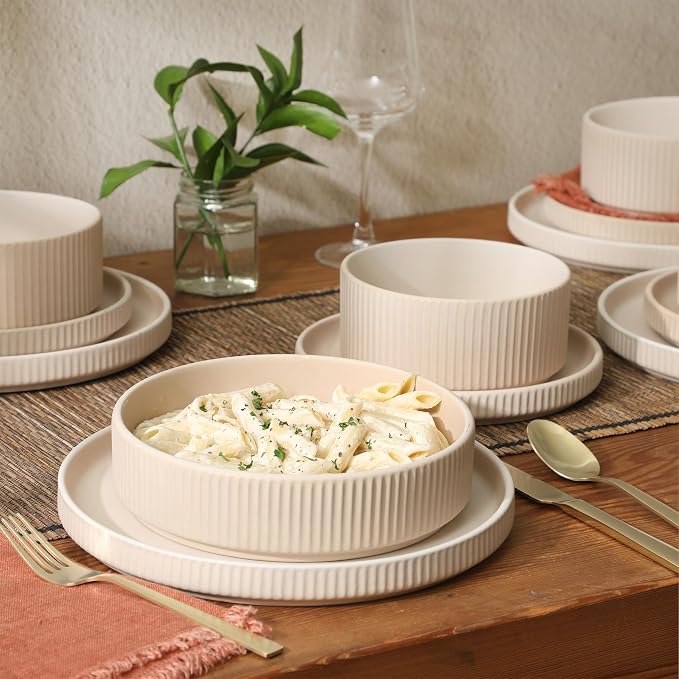 Gibson Elite Deerfield 16-Piece Stoneware Dinnerware Set – Cream White Reactive - Image 5