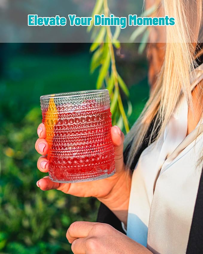 Vintage Dot Pattern Drinking Glasses Set of 6, 14.5 oz Short Glass Cups | - Image 5