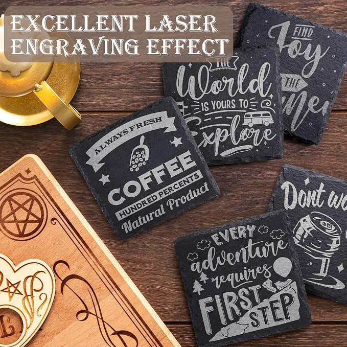 13 Pieces Slate Drink Coasters, GOH DODD 4 Inch Black Coasters Stone Coaster Set - Image 4