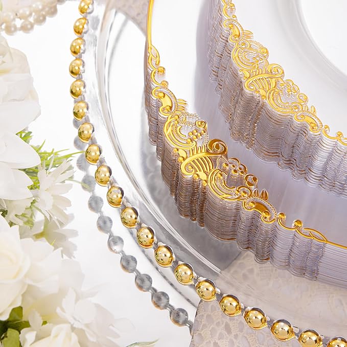 350 Pcs Clear Gold Plates for Party | Clear Party Plates Set for 50 Guests - Image 8