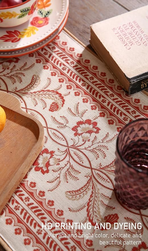 Designer Vintage Linen Long Table Runner, Floral Pattern, Dining Table - Image 4