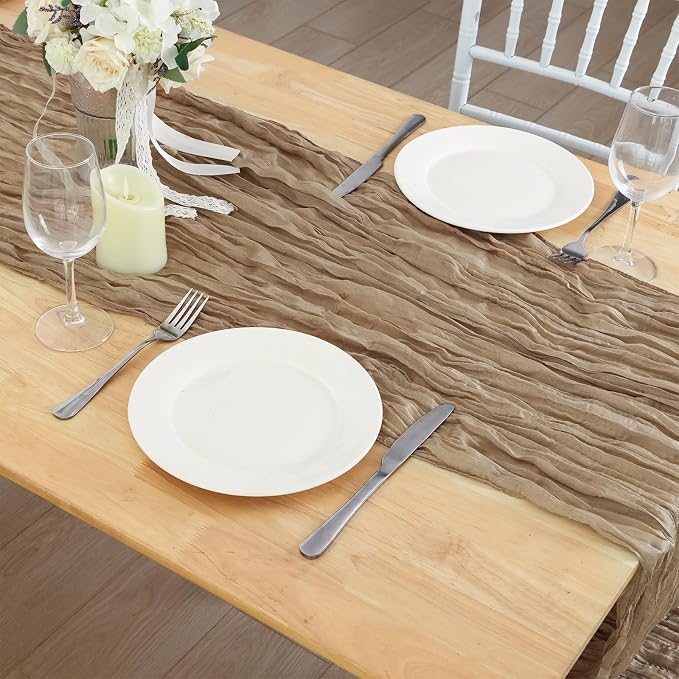 8 Pack Nude Cheesecloth Table Runner 120 Inch Boho Wedding Decor | Cheesecloth - Image 7