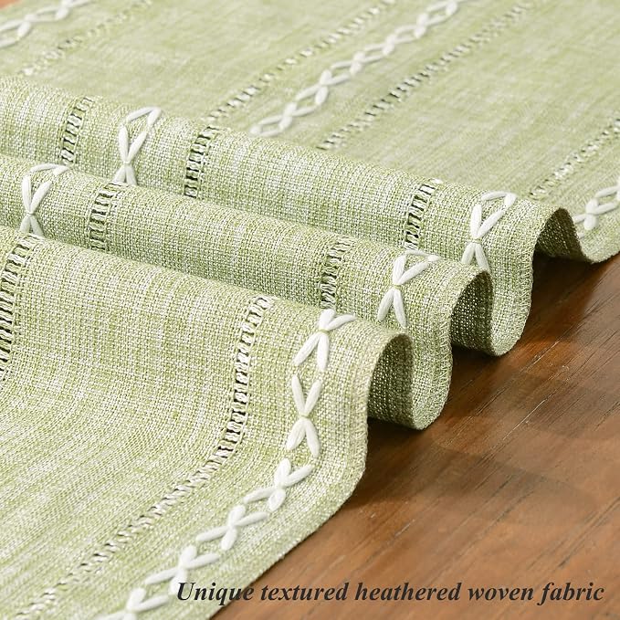 Wracra Rustic Linen Table Runner, Sage Green Table Runners 90 inches Long | - Image 3