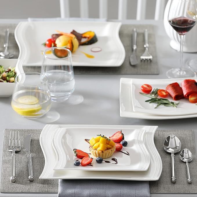 MALACASA Plates and Bowls Sets, 26 Pieces Ivory White Porcelain Dinnerware Sets - Image 8