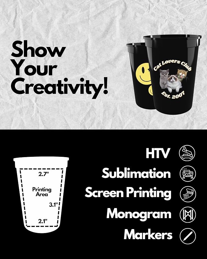 PartyPrints 100 Pack Small 10 to 12 oz Black Reusable Blank Plastic Cups - Image 4