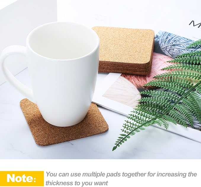 Hotop 60 Pieces 3.78 x 3.78 Self Adhesive Cork Coasters Squares Cork Mats | Non - Image 5
