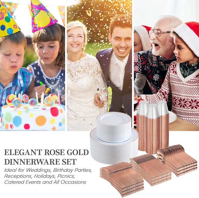 FOCUSLINE 600 Ct Rose Gold Dinnerware Set - Image 6
