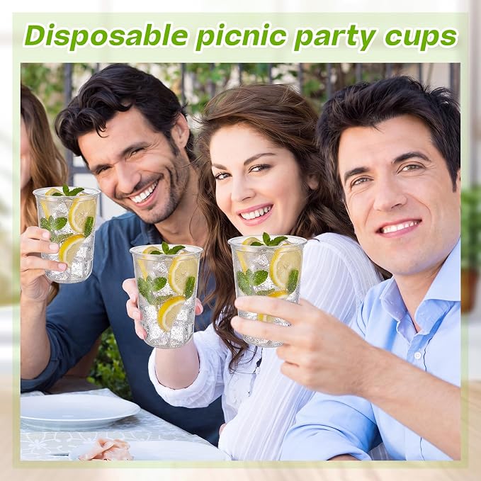 Ziliny 200 Pcs Disposable Stemless Glasses 16oz Crystal Plastic Wine Glasses - Image 6