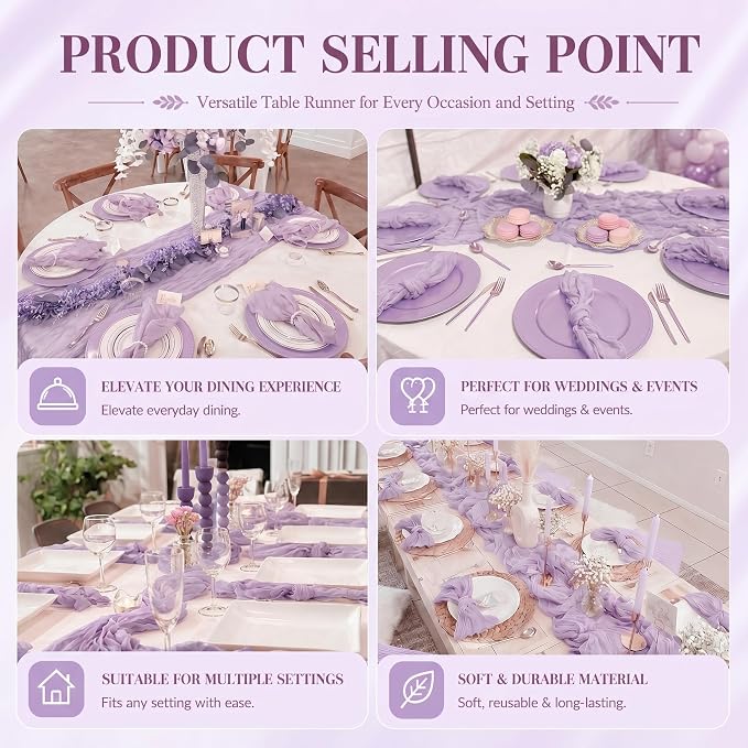 2 Pack Lavender Cheesecloth Table Runner 17x108 Inch Boho Rustic Semi Sheer - Image 7