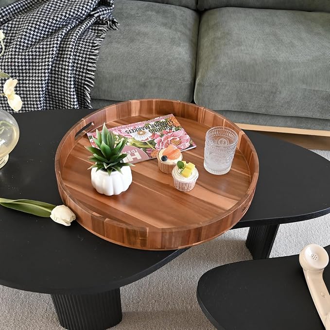 20 Inch Extra Large Round Serving Tray HeavyDuty Acacia Wood Tray - Image 6