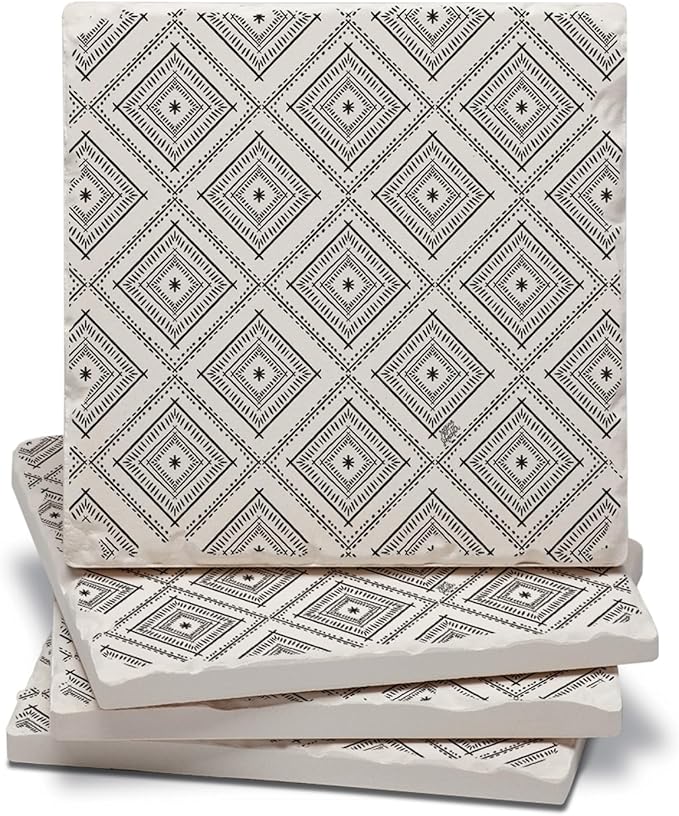 Thirstystone Botanical Farmhouse 4 Pack Tumbled Tile Stone Coasters | 4" Square by CounterArt