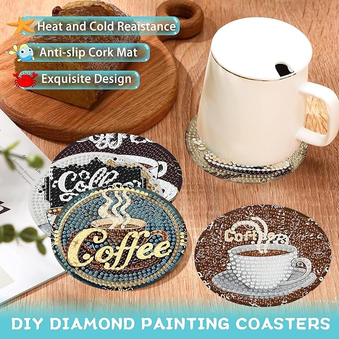 Ekuxom 8 PCS Coffee Diamond Art Coasters Kits - Image 5