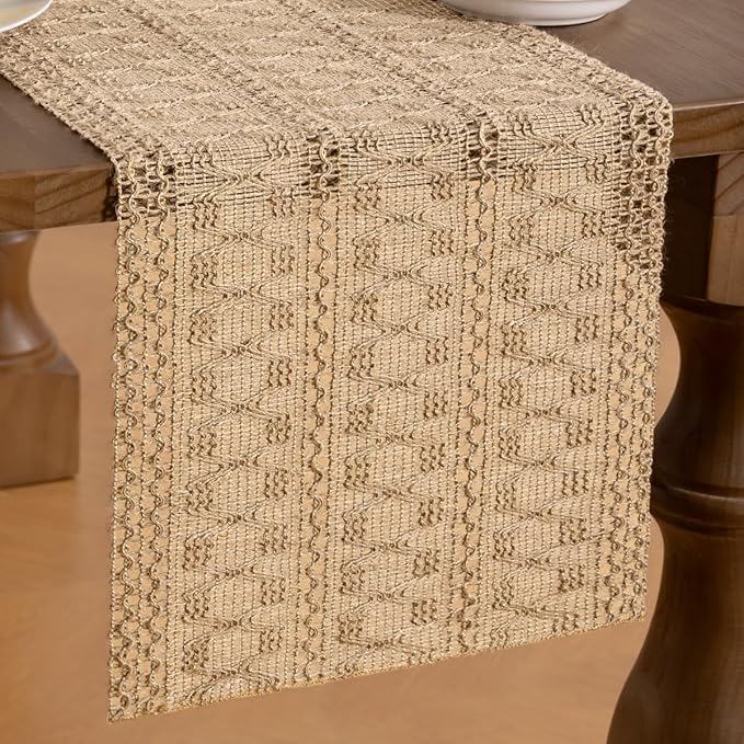 MLMW Boho Table Runner 60 inches Small Coffee Table Runner Rustic Burlap - Image 2