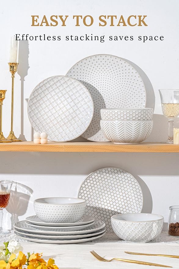 FOBENTA 24-Piece Ceramic Dinnerware Set, Large Plates and Bowls Set - Image 5