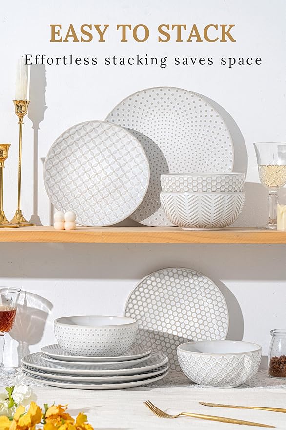 FOBENTA 16-Piece Ceramic Plates and Bowls Set, Dual Bowl Dish Set - Image 4