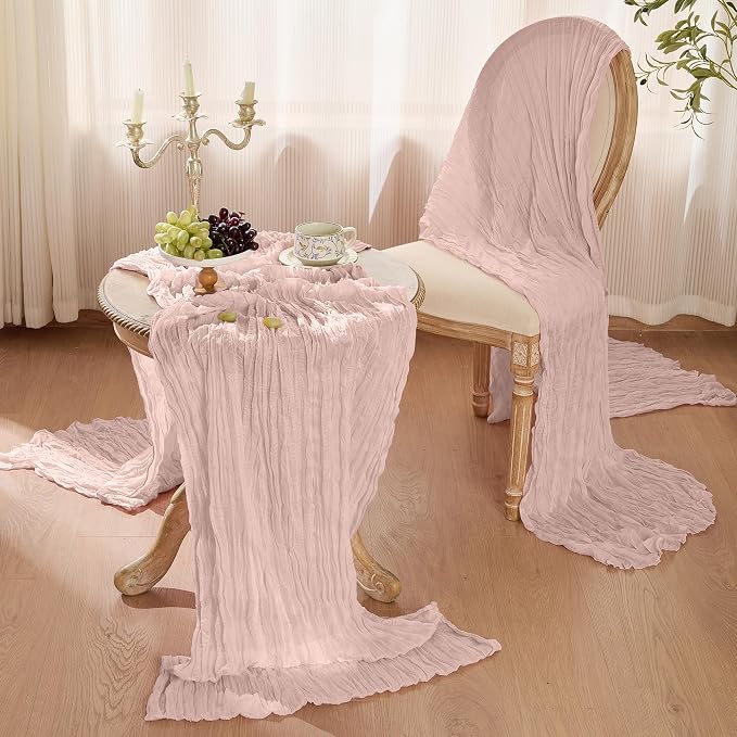Dusty Pink Cheesecloth Table Runner 120inch Boho Gauze Home Decor | 120 Inch - Image 2