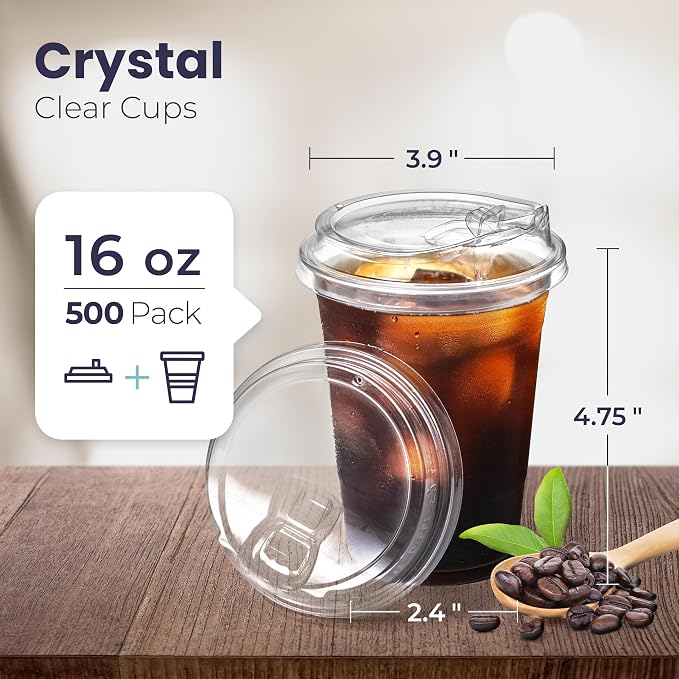 Fit Meal Prep Disposable Strawless Plastic Cups - 16 Oz Clear and Sippy Lids - Image 2