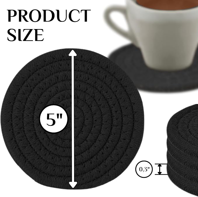 4PCS Cotton Round Woven Coasters Drink - Image 2