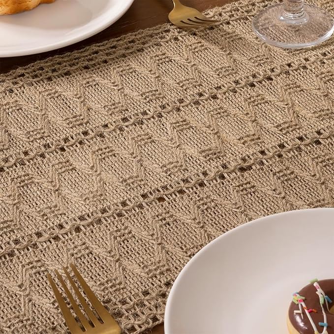 Burlap Boho Table Runner for Spring Home Decor 108 Inches Long, Modern - Image 4