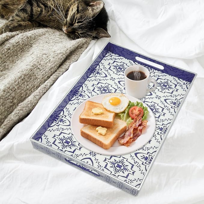 Serving Tray with Handles, 15.7 * 11.8 inches, Plastic Ottoman Tray with - Image 6