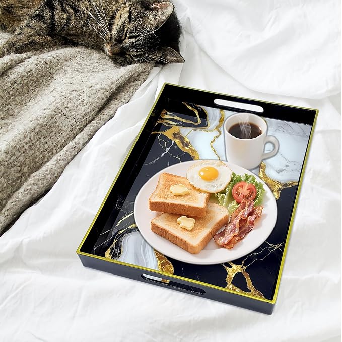 Serving Tray with Handles, 15.7 * 11.8 inches, Plastic Ottoman Tray with - Image 6