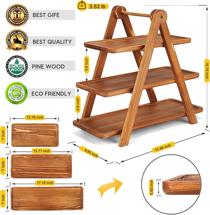 Manspdier Extra Large Wood 3 Tier Serving Tray Three Tiered Cupcake Stand - Image 2