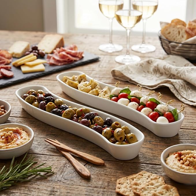 2 Pack Olive Dish, 17-Inch Ceramic Appetizer Tray - Image 6