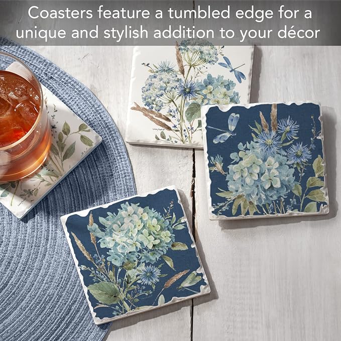 Thirstystone Bohemian Blue 4 Pack Assorted Tumbled Tile Stone Coasters | 4" - Image 2