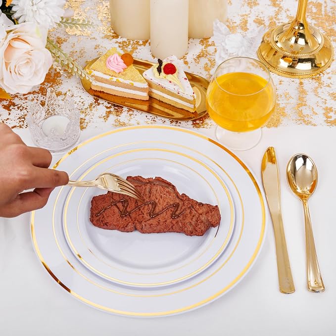 60 Pcs Gold Plastic Plates, Premium Disposable Gold Plates | Gold Rimmed - Image 7