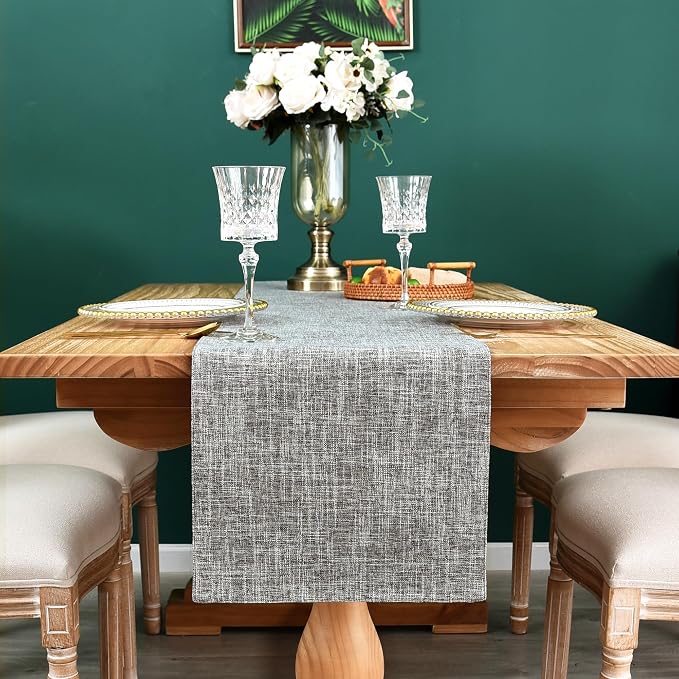 NEWISHER Reversible Double Layer Table Runner Faux Linen Fabric 13x60inch | - Image 7