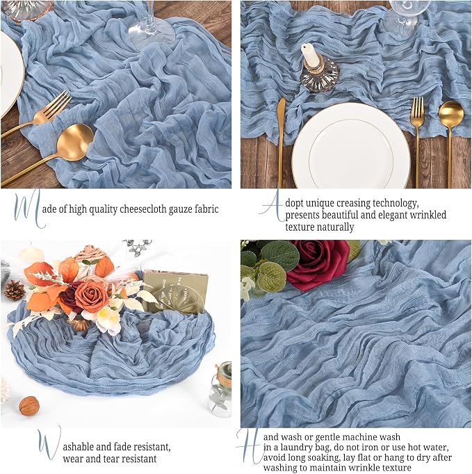 15 Pack Dusty Blue Table Runner 17 x 108inch Cheesecloth Table Runner Boho - Image 4