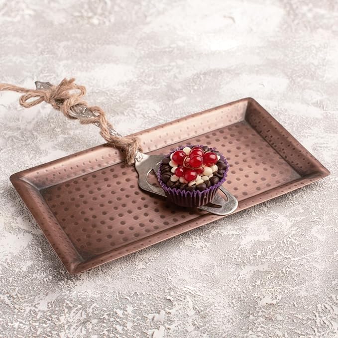 Monarch Abode Decorative Tray – 16-Inch Hand Hammered Antique Copper Metal - Image 2