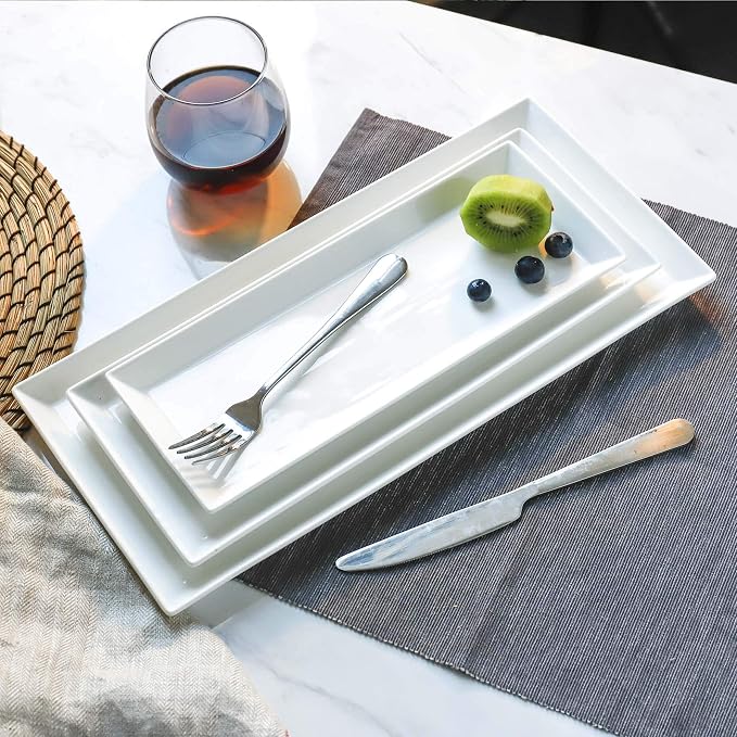 Sweese Serving Platter, 15.5/13.8/11.7 Inch Rectangle Porcelain Serving Trays - Image 5