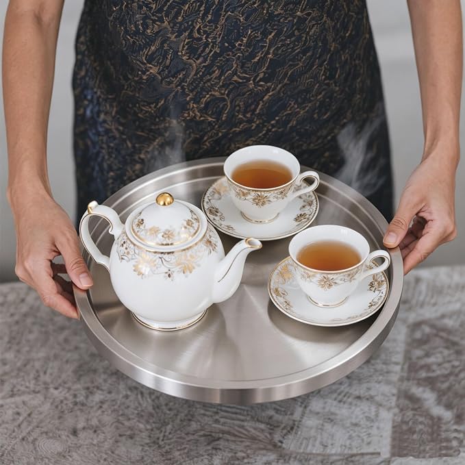 Stainless Steel Round Bar Serving Tray 12.5", Double Wall, Ideal Coffee Table - Image 7