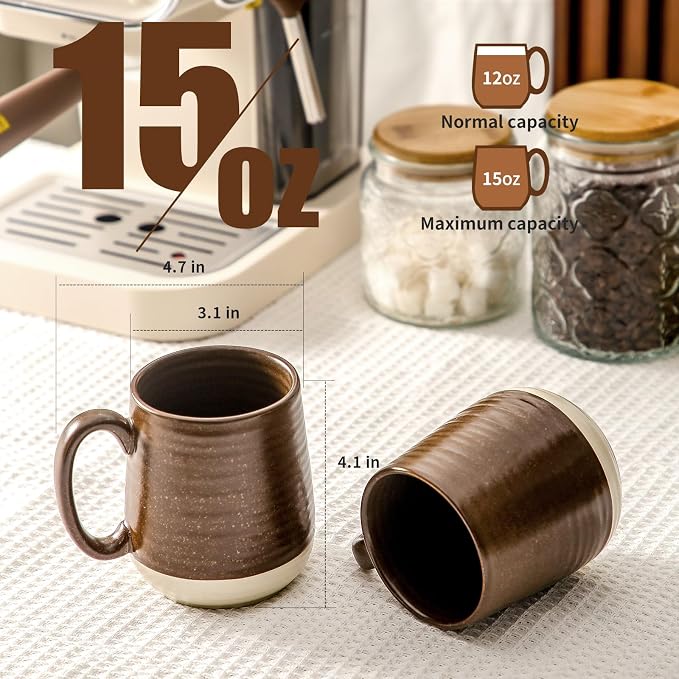 HASENSE Porcelain Coffee Mugs Set of 4-15 Ounce Large Ceramic Coffee Cups Set - Image 3