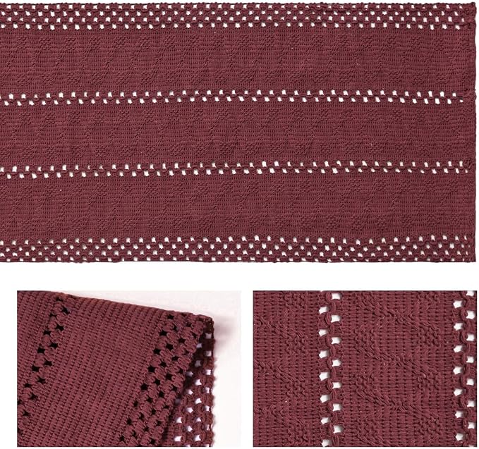 Artoid Mode Red Woven Farmhouse Hollow Table Runner 12x72 Inch | Holiday Rustic - Image 6