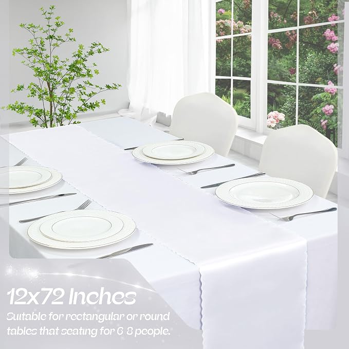 VACVELT White Satin Table Runners, 12x72 Inch, 12 Pack, Scalloped Edge | Silky - Image 3