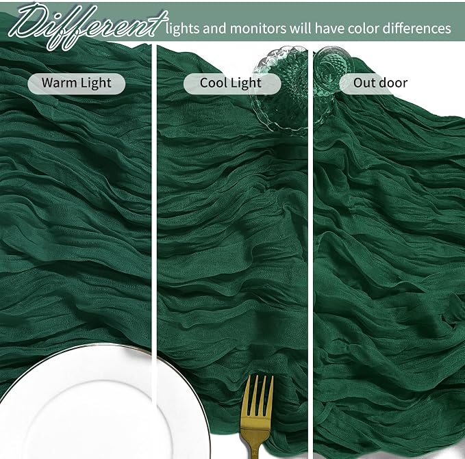 12 Pack Emerald Green Cheesecloth Table Runner 17 x 108 Inch Gauze Table Runner - Image 4